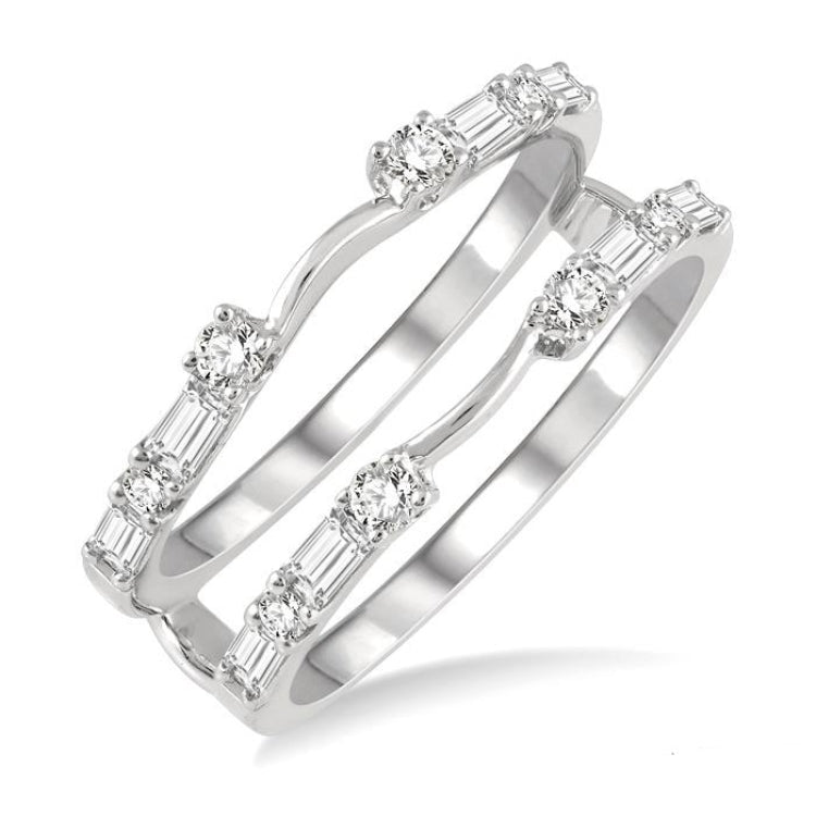 5/8 Ctw Baguette and Round Cut Diamond Insert Ring in 14K White Gold