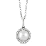 Load image into Gallery viewer, 6 MM Round Shape Cultured Pearl and 1/20 Ctw Petite Round Cut Diamond Halo Fashion Pendant With Chain in 10K White Gold