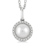 Load image into Gallery viewer, 6 MM Round Shape Cultured Pearl and 1/20 Ctw Petite Round Cut Diamond Halo Fashion Pendant With Chain in 10K White Gold
