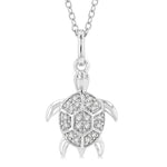 Load image into Gallery viewer, 1/10 Ctw Sea Turtle Petite Round Cut Diamond Fashion Pendant With Chain in 10K White Gold