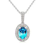 Load image into Gallery viewer, 7X5 MM Oval Shape Blue Topaz and 1/50 Ctw Round Cut Diamond Semi-precious Pendant With Chain in Sterling Silver