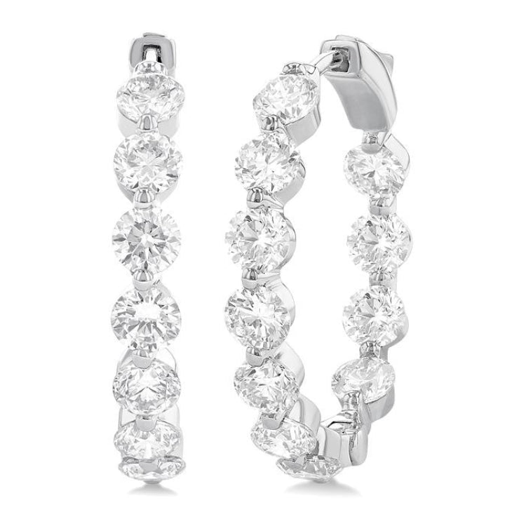 5 Ctw Inside-Out Single Prong Set Round Cut Diamond Hoop Earrings in 14K White Gold