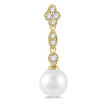 Load image into Gallery viewer, 7 MM Cultured Pearls and 1/3 Ctw Round Cut Diamond Drop Earrings in 14K Yellow Gold