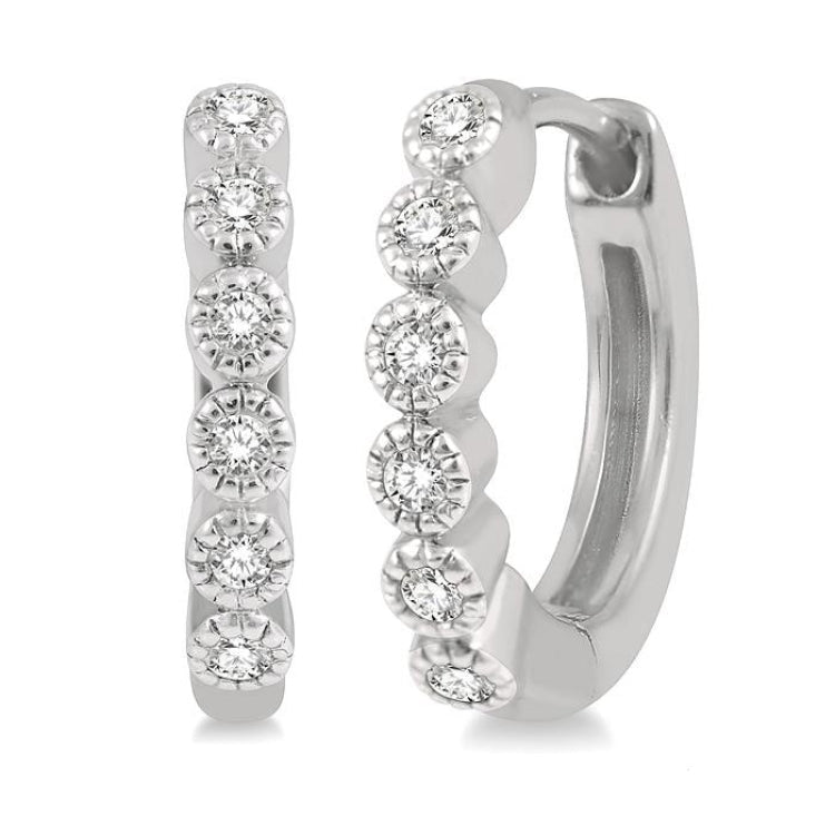 1/10 Ctw Round Cut Diamond Huggie Petite Earrings in 10K White Gold