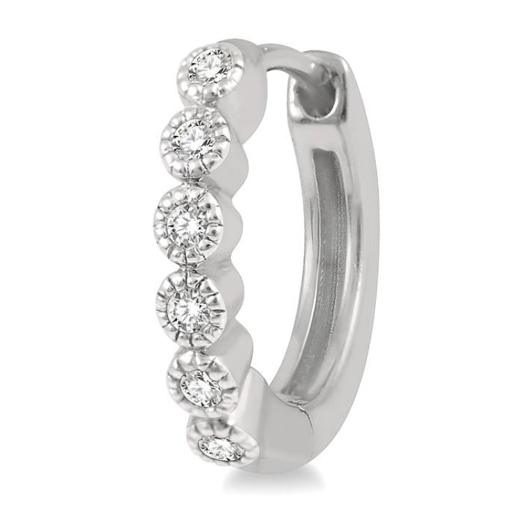 1/10 Ctw Round Cut Diamond Huggie Petite Earrings in 10K White Gold