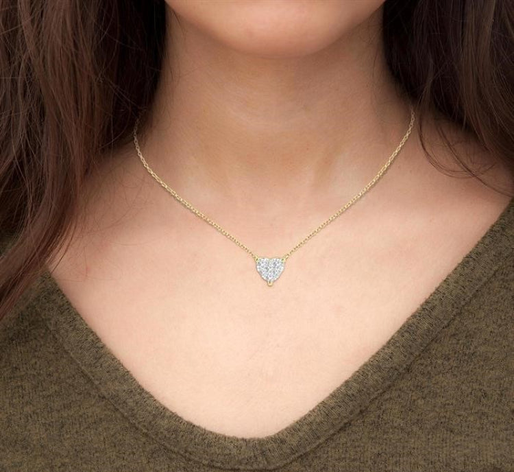 1/4 Ctw Lovebright Diamond Heart Pendant With Chain in 14K Yellow and White Gold
