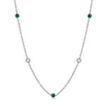 Load image into Gallery viewer, 2.85 MM Emerald and 1/2 Ctw Round Cut Diamond Precious Station Necklace in 14K White Gold