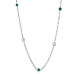 Load image into Gallery viewer, 2.85 MM Emerald and 1/2 Ctw Round Cut Diamond Precious Station Necklace in 14K White Gold