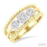 1/4 Ctw Past, Present & Future Lovebright Round Cut Diamond Bead Bijoux Fashion Ring in 14K Yellow and White Gold