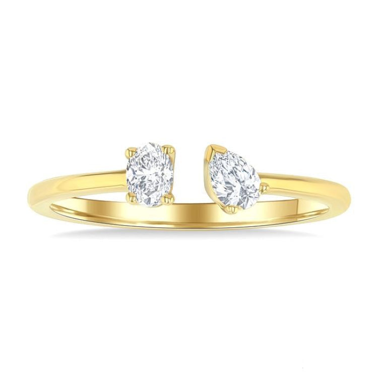 1/3 Ctw Toi Et Moi Oval and Pear Cut Diamond Open Fashion Ring in 14K Yellow Gold