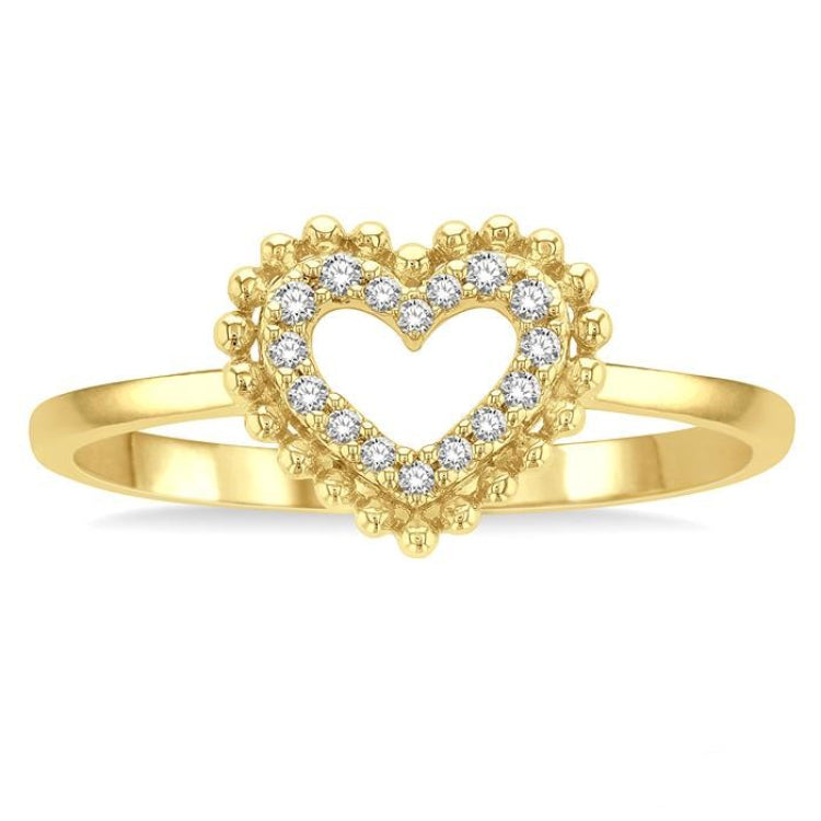 1/10 Ctw Petite Heart Round Cut Diamond Stackable Fashion Ring in 10K Yellow Gold