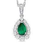 Load image into Gallery viewer, 6X4 MM Pear Cut Emerald and 1/4 Ctw Round Cut Diamond Precious Pendant With Chain in 14K White Gold