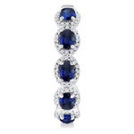Load image into Gallery viewer, 4X3 MM Oval Cut Sapphire and 1/2 Ctw Round Cut Diamond Halo Precious Hoop Earring in 14K White Gold