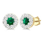 Load image into Gallery viewer, 3.3 MM Emerald and 1/2 Ctw Round Cut Diamond Lovebright Precious Stud Earrings in 14K Yellow &amp; White Gold
