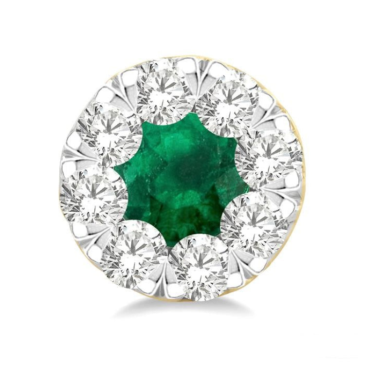 3.3 MM Emerald and 1/2 Ctw Round Cut Diamond Lovebright Precious Stud Earrings in 14K Yellow & White Gold