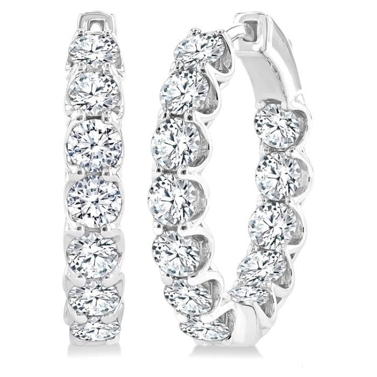 4 Ctw Inside-Out Round Cut Diamond Hoop Earrings in 14K White Gold