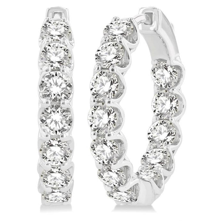 5 Ctw Inside-Out Round Cut Diamond Hoop Earrings in 14K White Gold
