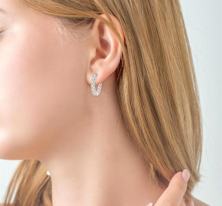 5 Ctw Inside-Out Round Cut Diamond Hoop Earrings in 14K White Gold