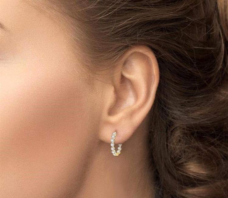 4 Ctw Inside-Out Single Prong Set Round Cut Diamond Hoop Earrings in 14K Yellow Gold