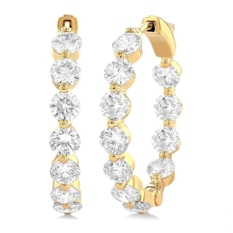 5 Ctw Inside-Out Single Prong Set Round Cut Diamond Hoop Earrings in 14K Yellow Gold