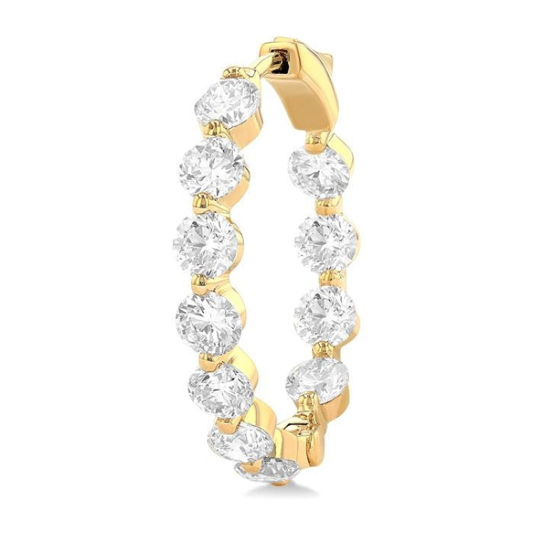5 Ctw Inside-Out Single Prong Set Round Cut Diamond Hoop Earrings in 14K Yellow Gold