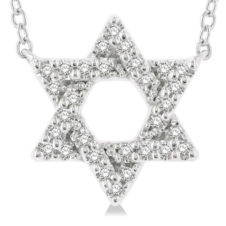 1/10 Ctw Petite Star of David Round Cut Diamond Fashion Pendant With Chain in 10K White Gold