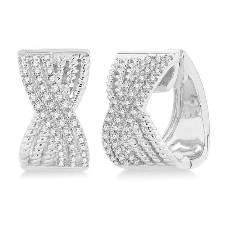 1/3 Ctw Petite Wide Criss Cross Rope and Round Cut Diamond Fashion Huggies in 14K White Gold