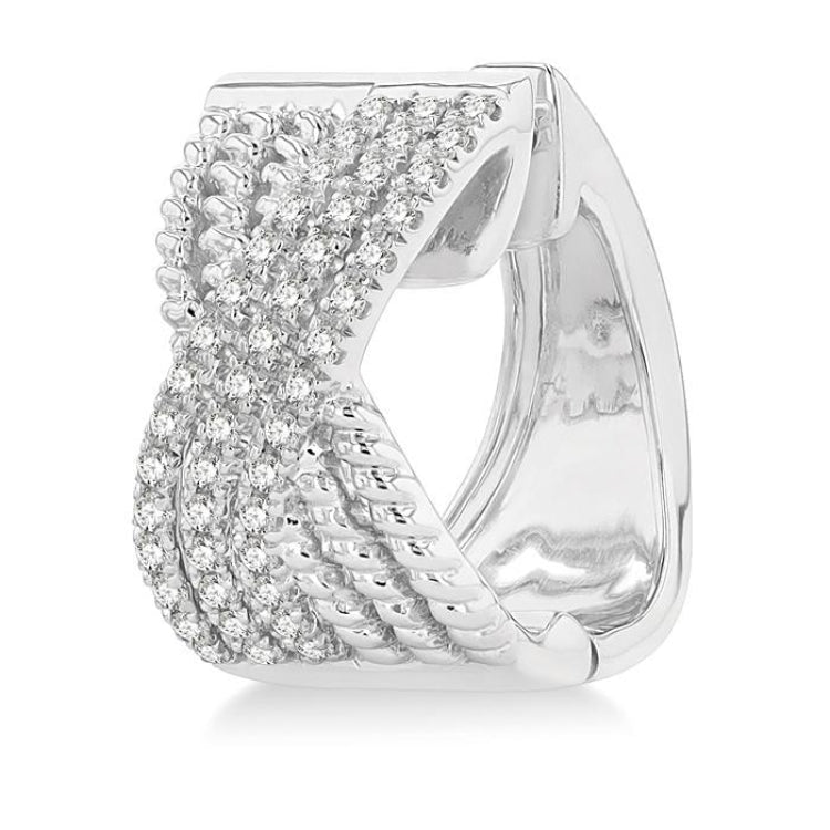 1/3 Ctw Petite Wide Criss Cross Rope and Round Cut Diamond Fashion Huggies in 14K White Gold