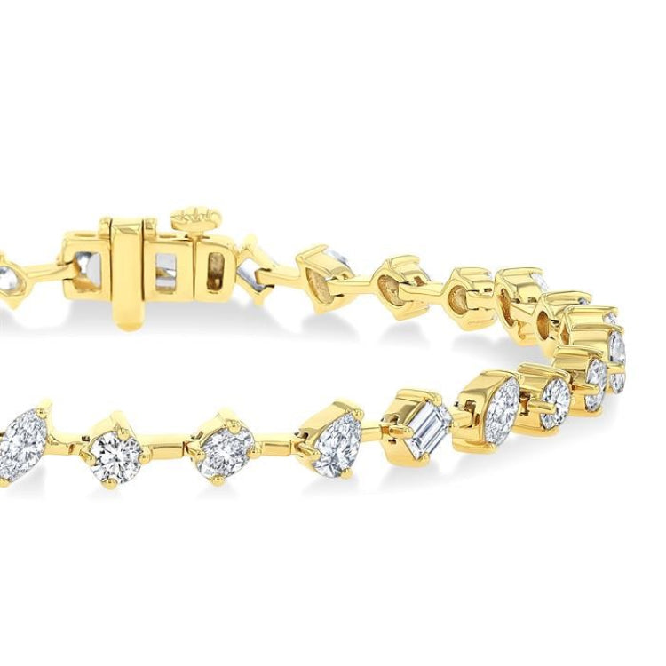 3 1/2 Ctw Mixed Shape Fusion Diamond Fashion Bracelet in 14K Yellow Gold