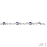 4X3 MM Oval Cut Sapphire and 1/10 Ctw Round Cut Diamond Precious Bracelet in 10K White Gold