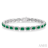 2 1/5 ctw 4X3 MM Emerald and Round Cut Diamond Halo Precious Bracelet in 14K White Gold