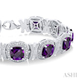 1/10 ctw Cushion Shape 7X7 MM Amethyst and Round Cut Diamond Semi Precious Bracelet in Sterling Silver