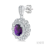 1/20 ctw Oval Cut 7X5 MM Amethyst and Round Cut Diamond Semi Precious Earring in Sterling Silver