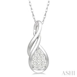 1/8 Ctw Pear Shape Lovebright Entwined Wire Round Cut Diamond Pendant With Link Chain in 14K White Gold