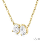 1/3 Ctw Toi Et Moi Oval and Pear Cut Diamond Pendant With Chain in 14K Yellow Gold