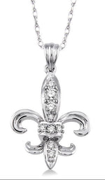 Load image into Gallery viewer, 1/6 Ctw Round Cut Diamond Fleur De Lis Pendant in 14K White Gold with Chain