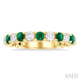 1/2 ctw Round Cut 2.85MM Emerald and Diamond Precious Wedding Band in 14K Yellow Gold