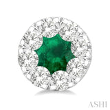 1/2 ctw Lovebright 3.3MM Emerald and Round Cut Diamond Precious Stud Earring in 14K White Gold