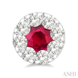 1/2 ctw Lovebright 3.3MM Ruby and Round Cut Diamond Precious Stud Earring in 14K White Gold