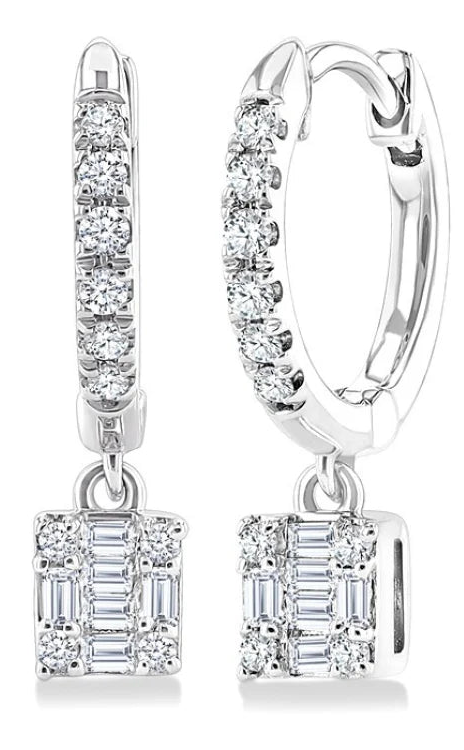 1/3 Ctw Petite Square Shape Fusion Diamond Fashion Huggies in 10K White Gold