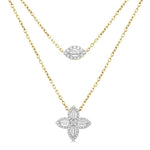 Load image into Gallery viewer, 1/2 Ctw Floral Baguette and Round Cut Diamond Layered Fashion Necklace in 14K Yellow Gold