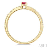 1/10 ctw Petite 5x3 MM Oval Cut Ruby and Round Cut Diamond Precious Fashion Ring in 10K Yellow Gold