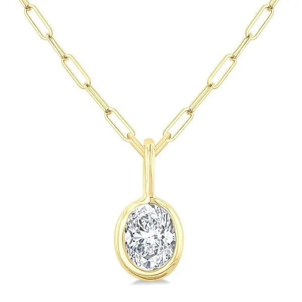 1/5 Ctw Oval Cut Bezel Set Diamond Fashion Pendant With Paperclip Chain in 10K Yellow Gold