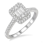 Load image into Gallery viewer, 5/8 Ctw Emerald Shape Baguette and Round Cut Diamond Ring in 14K White Gold