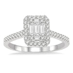 Load image into Gallery viewer, 5/8 Ctw Emerald Shape Baguette and Round Cut Diamond Ring in 14K White Gold