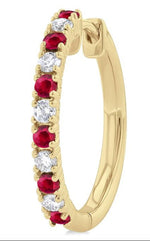 Load image into Gallery viewer, 1.80 MM Round Shape Ruby and 1/4 Ctw Round Cut Diamond Precious Hoop Earring in 10K Yellow Gold