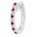 Load image into Gallery viewer, 1.35 MM Round Shape Ruby and 1/10 Ctw Round Cut Diamond Petite Precious Fashion Huggies in 10K White Gold