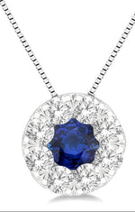 Load image into Gallery viewer, 3.8 MM Sapphire and 1/3 Ctw Round Cut Lovebright Diamond Precious Pendant With Chain in 14K White Gold