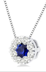 Load image into Gallery viewer, 3.8 MM Sapphire and 1/3 Ctw Round Cut Lovebright Diamond Precious Pendant With Chain in 14K White Gold