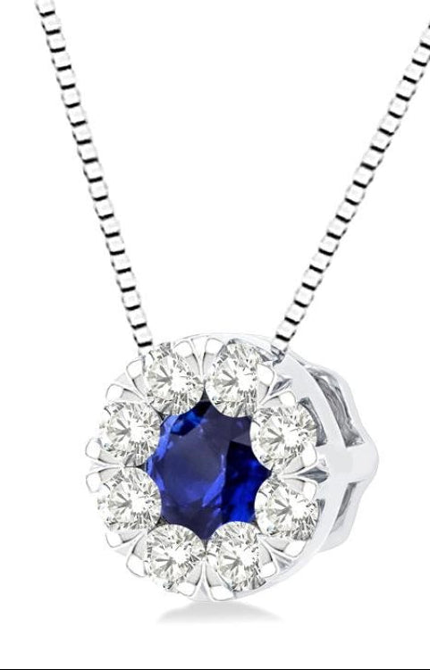 3.8 MM Sapphire and 1/3 Ctw Round Cut Lovebright Diamond Precious Pendant With Chain in 14K White Gold